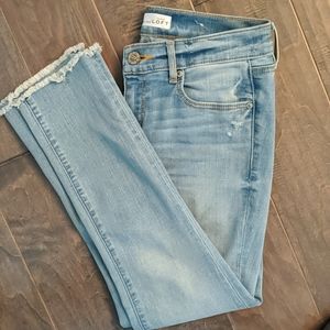 Distressed Loft denim with raw hem!